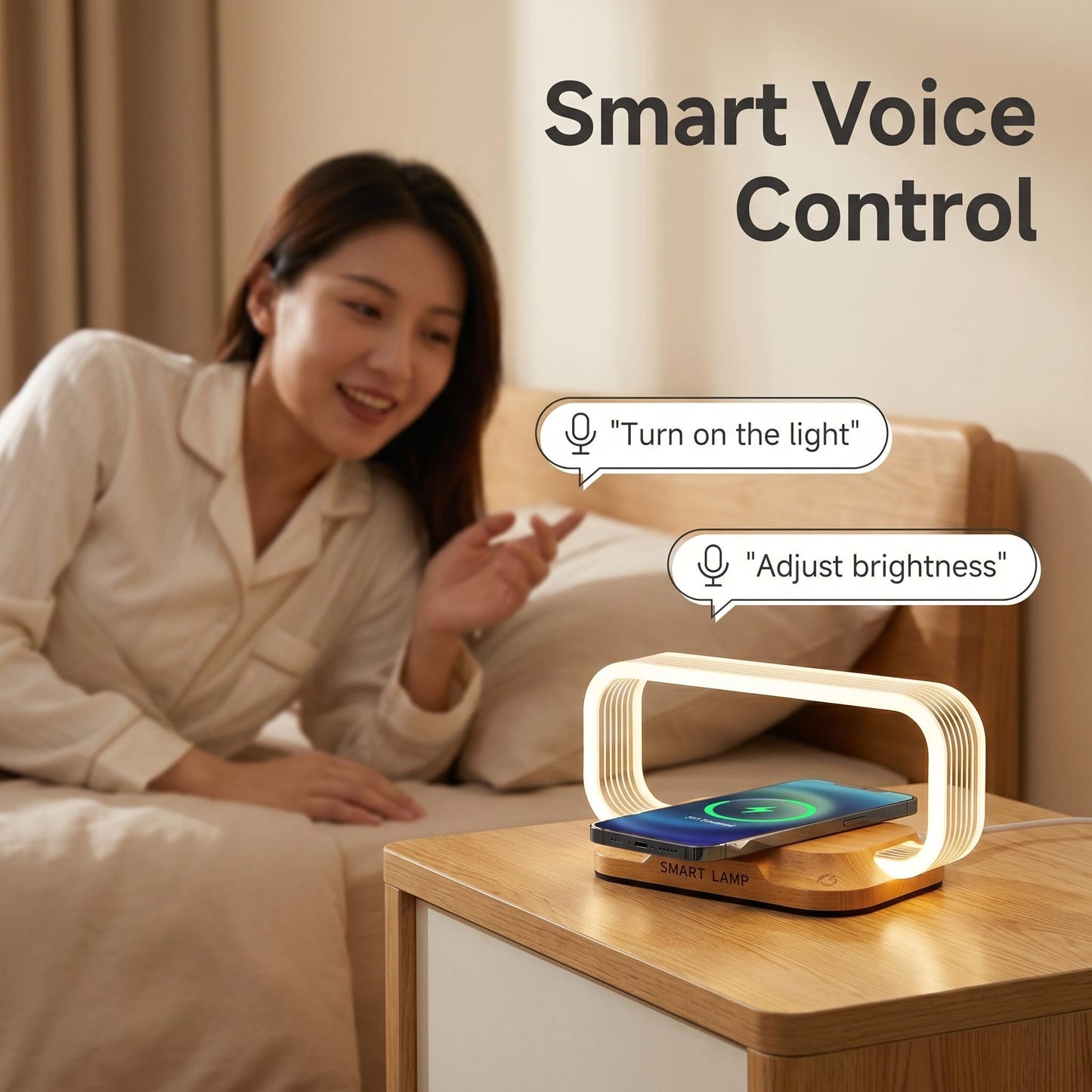 Vezeték nélküli töltésű éjszakai lámpa az éjjeliszekrényre