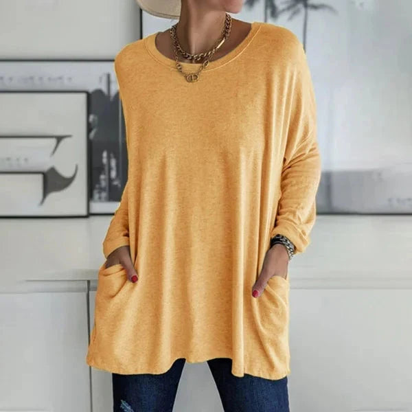 Női póló rövid ujjú, zsebes, hosszú ujjú és kerek gallérral