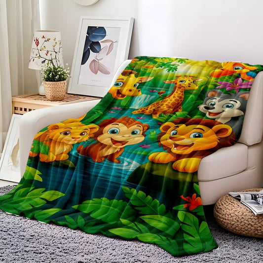 Plüss flanel takaró rajzfilm dzsungel mintával