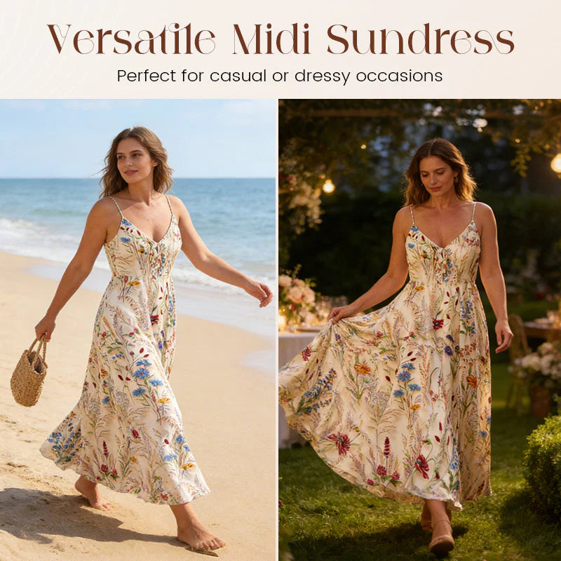 💐Hot Spring Akció 49% KEDVEZMÉNY!!🌿🌸Plus Size Virágmintás Pántos Midi Ruha