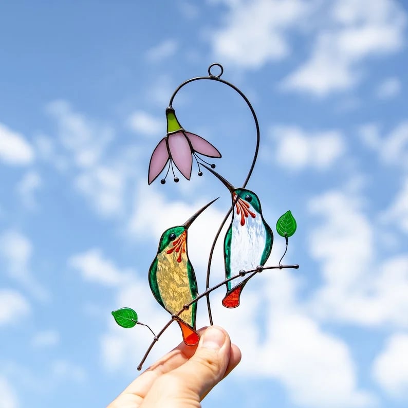 đMother's Day Gift- Handmade Stained Hummingbird Suncatcher