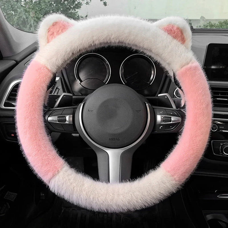 ⏰ Korlátozott ideig érvényes ajánlat 🚗 Univerzális, csúszásmentes, puha, plüss kormánykerék-borítás macskafülek formájában