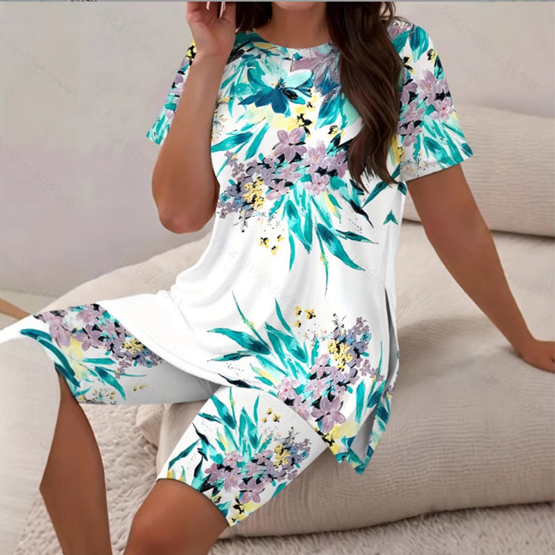 👚 Többmintás Hasított Tunika Leggings Lounge Szett