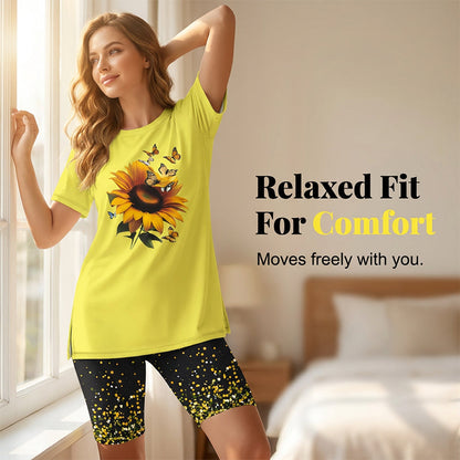 👚 Többmintás Hasított Tunika Leggings Lounge Szett