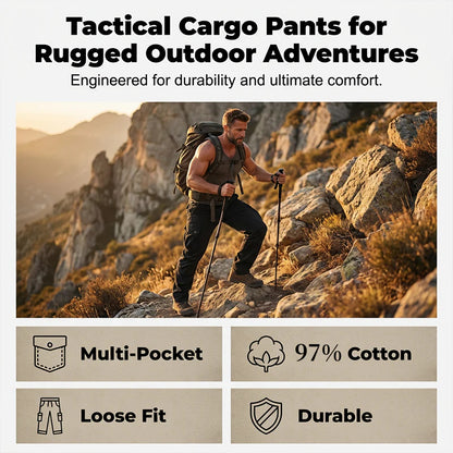 👖🛠️ Férfi taktikai nadrág 100% pamutból, khaki színben - sok zsebbel