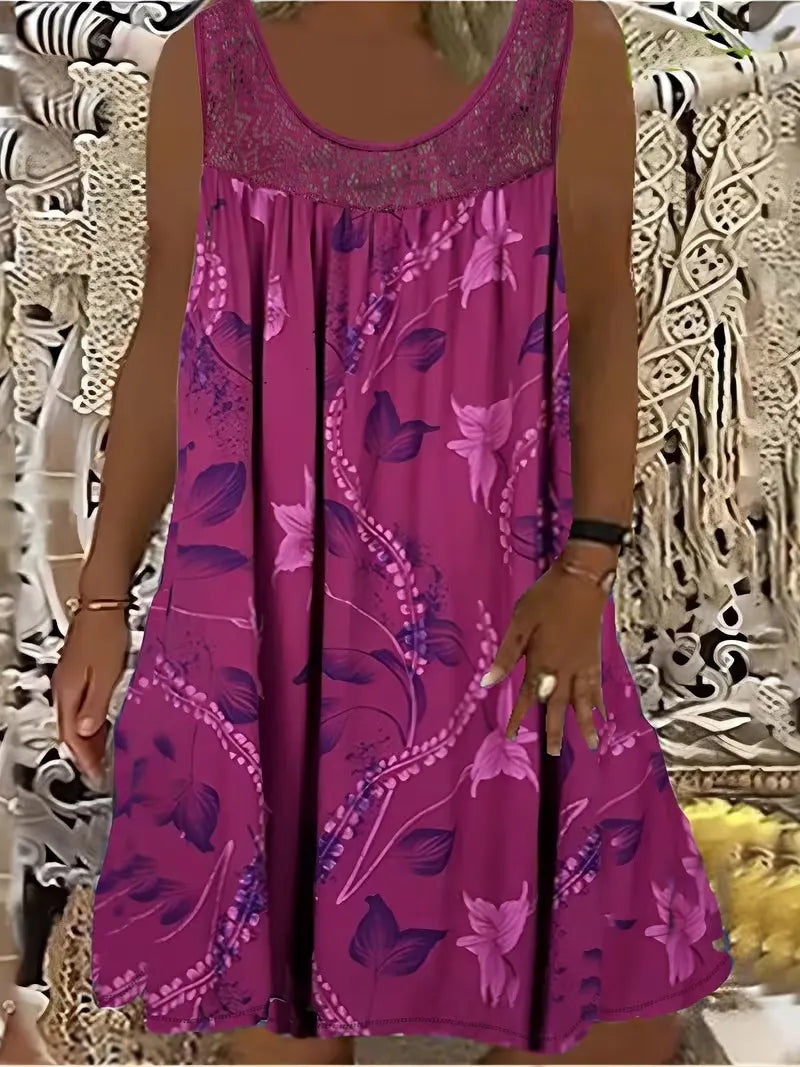 Kerek nyakú, ujjatlan, csipke, fodros, patchwork mintás, elegáns, plus size maxi ruha nőknek