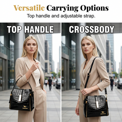 👜✨ Csillogó női kézitáska krokodilmintával - strukturált, arany részletekkel, tágas és elegáns 💼