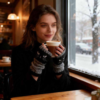 ❄️😻 Ujjatlan kesztyű macskás hímzéssel – meleg és stílusos télre ❄️