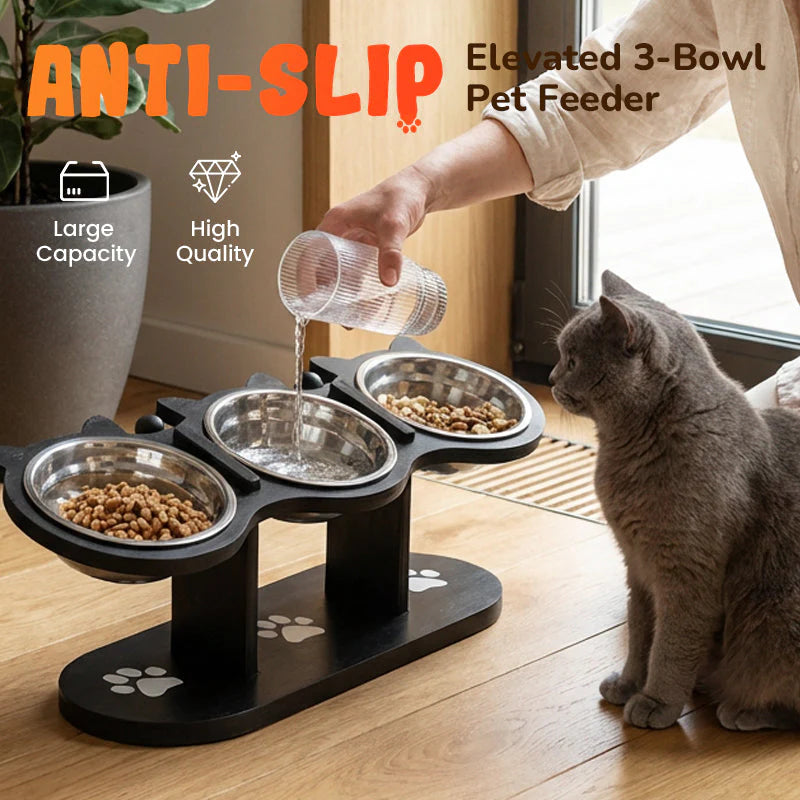 🐾Kiemelt tál macskáknak és kutyáknak három tállal - csúszásmentes és stabil🥣🍽️✨
