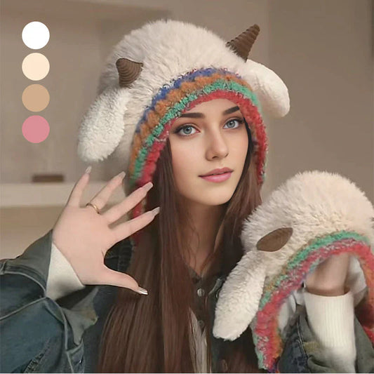 💖 Bolyhos, bárány alakú sapka aranyos fülekkel🎄🦌