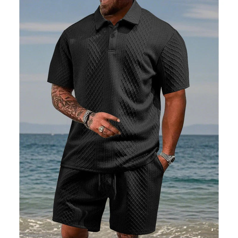 👕 50% KEDVEZMÉNY! 💎 Férfi kétrészes szett rombuszmintával - rövid ujjú ing és rövidnadrág - légies, gyűrődésmentes és laza nyári megjelenés ☀️