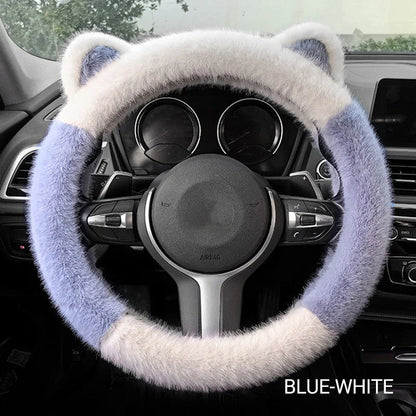 ⏰ Korlátozott ideig érvényes ajánlat 🚗 Univerzális, csúszásmentes, puha, plüss kormánykerék-borítás macskafülek formájában