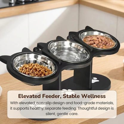 🐾Kiemelt tál macskáknak és kutyáknak három tállal - csúszásmentes és stabil🥣🍽️✨