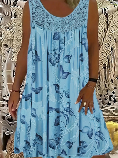 Kerek nyakú, ujjatlan, csipke, fodros, patchwork mintás, elegáns, plus size maxi ruha nőknek