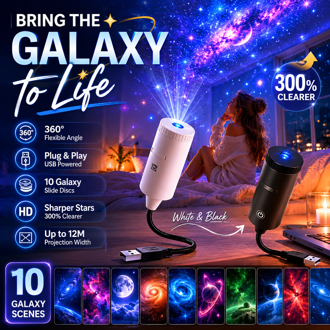 Plug-and-Play HD csillagvetítő