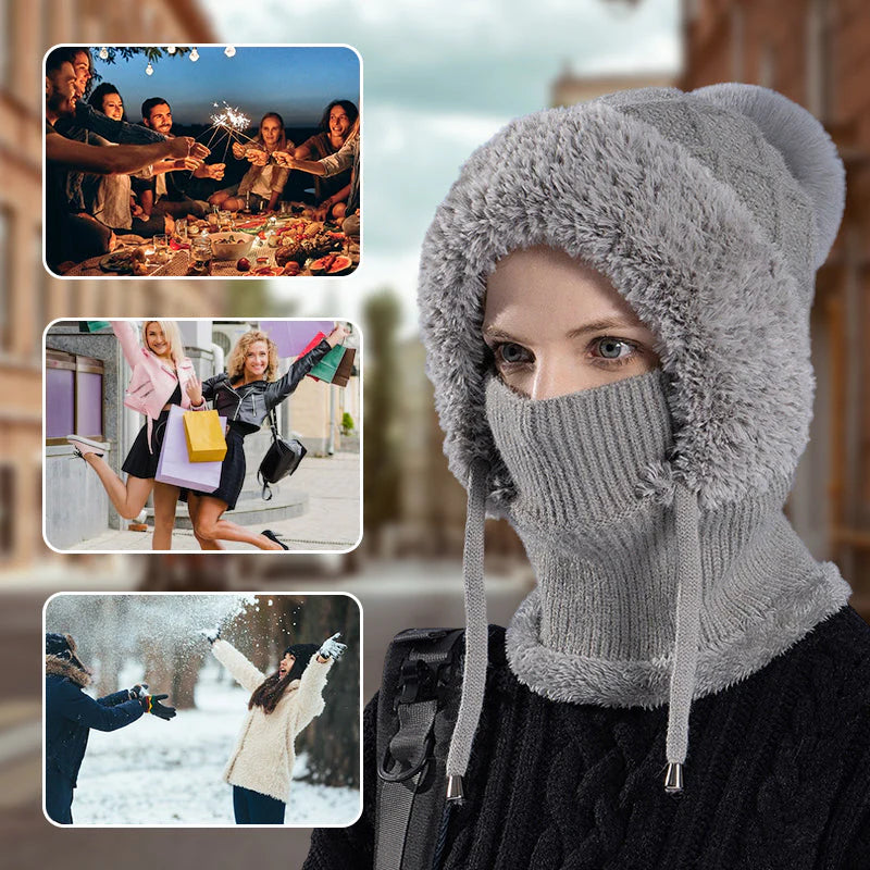 🔥Újdonság — stílusos, vastag kötött téli sapka meleg arcvédővel és sállal