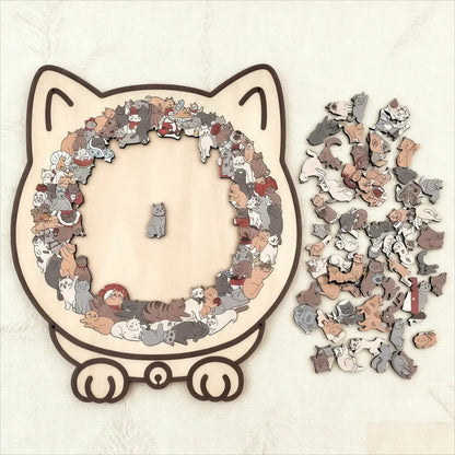 👍 🎁135 darabos, macska alakú, fából készült kirakó Morandi színekben🎅