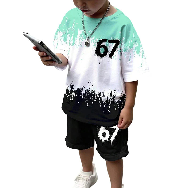 Fiú 3D nyomtatott póló és rövidnadrág szett