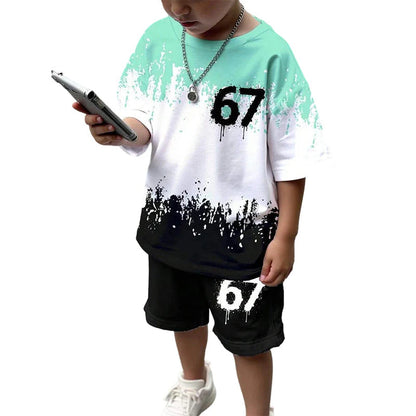 Fiú 3D nyomtatott póló és rövidnadrág szett