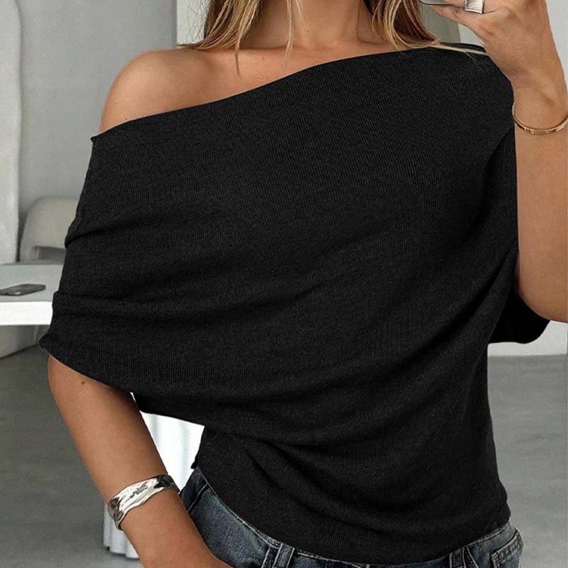 👚 Női váll nélküli, denevérszárnyas ujjú, aszimmetrikus felső - Stílusos és kényelmes 🦇✨