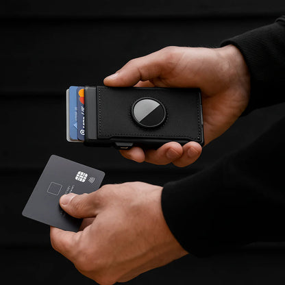 Férfi RFID-blokkoló pénztárca AirTag nyílással - kézzel készített bőr pénztárca gyors hozzáférésű kártyanyílással és nagy kapacitással