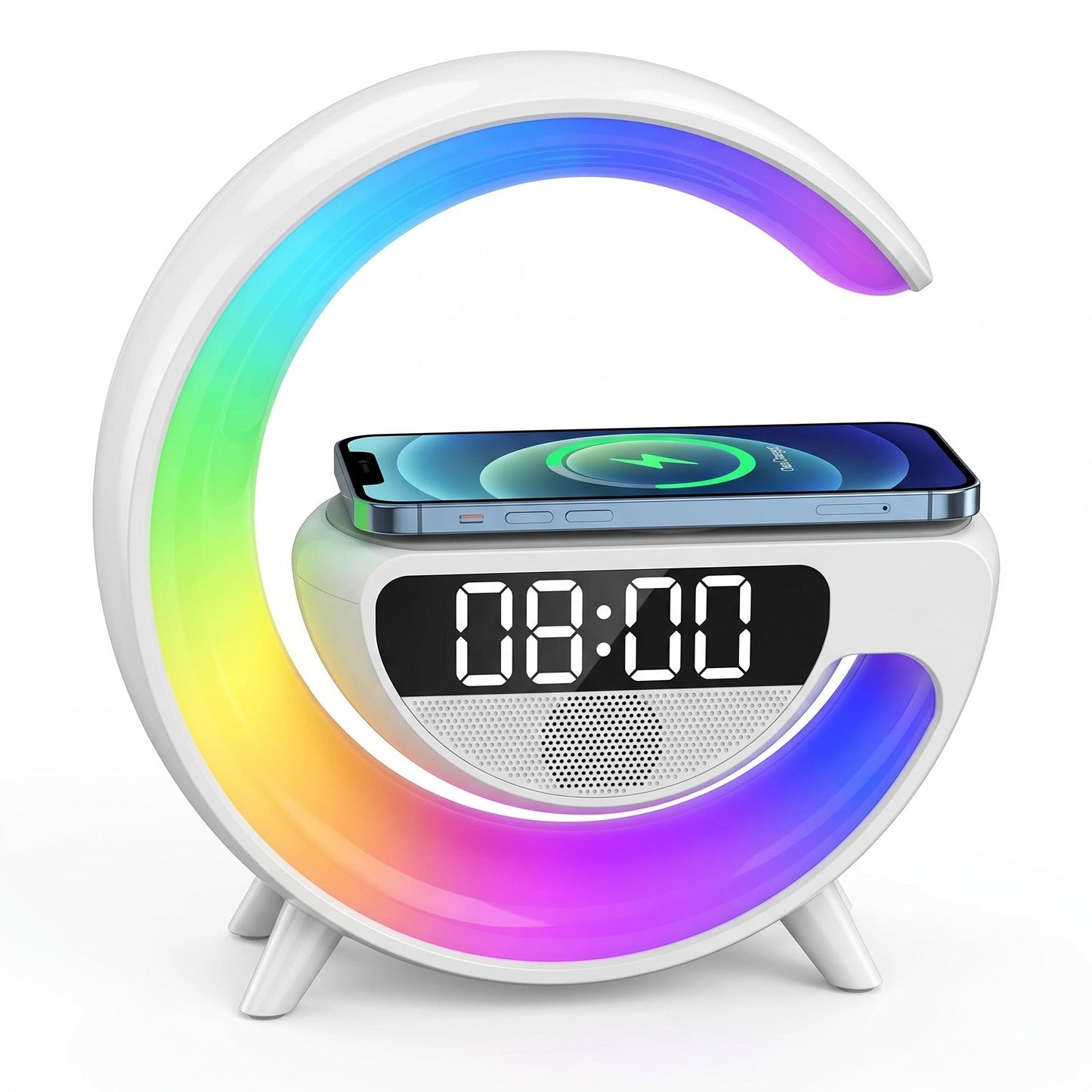 Félhold alakú RGB hangszórós lámpa vezeték nélküli töltővel