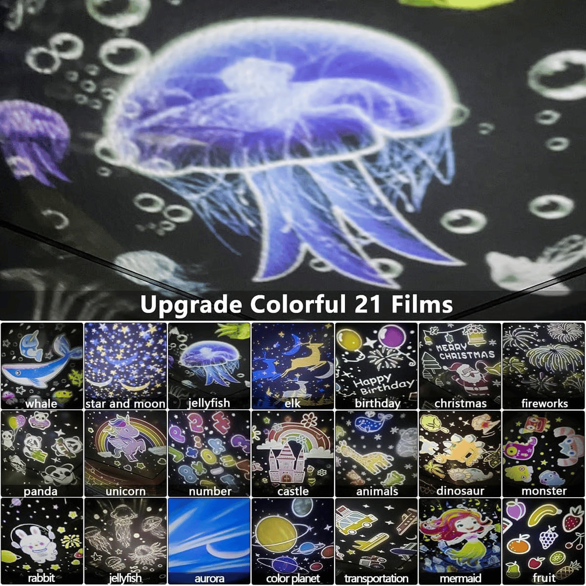 ⭐Éjszakai projektor fénnyel gyerekeknek, 15 filmkészlettel🌙Töltés Type-C csatlakozón keresztül🔋
