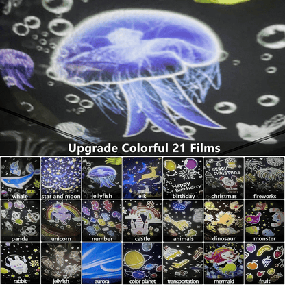 ⭐Éjszakai projektor fénnyel gyerekeknek, 15 filmkészlettel🌙Töltés Type-C csatlakozón keresztül🔋
