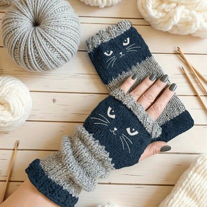 ❄️😻 Ujjatlan kesztyű macskás hímzéssel – meleg és stílusos télre ❄️