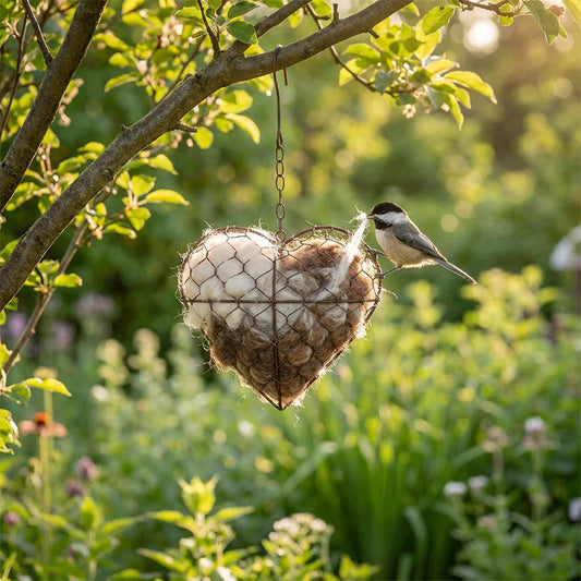🦜Kézzel készített szív, madaraknak szánt építőanyaggal töltve