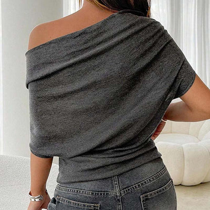 👚 Női váll nélküli, denevérszárnyas ujjú, aszimmetrikus felső - Stílusos és kényelmes 🦇✨