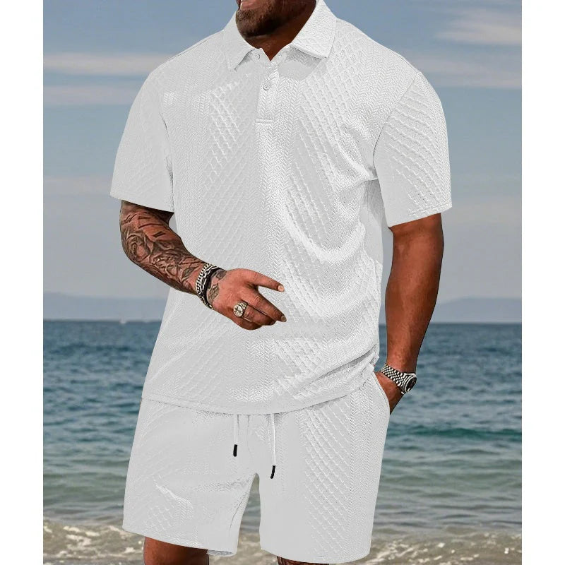 👕 50% KEDVEZMÉNY! 💎 Férfi kétrészes szett rombuszmintával - rövid ujjú ing és rövidnadrág - légies, gyűrődésmentes és laza nyári megjelenés ☀️