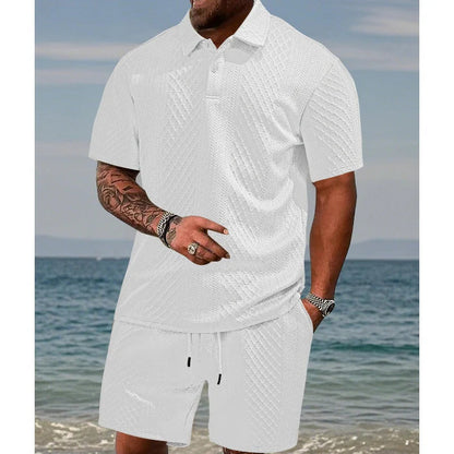 👕 50% KEDVEZMÉNY! 💎 Férfi kétrészes szett rombuszmintával - rövid ujjú ing és rövidnadrág - légies, gyűrődésmentes és laza nyári megjelenés ☀️