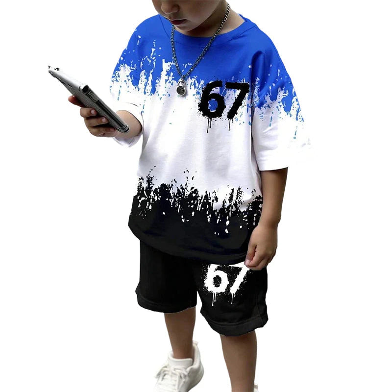 Fiú 3D nyomtatott póló és rövidnadrág szett