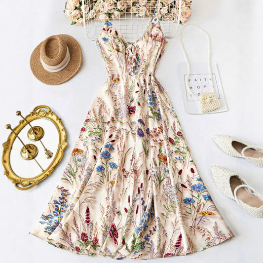 💐Hot Spring Akció 49% KEDVEZMÉNY!!🌿🌸Plus Size Virágmintás Pántos Midi Ruha
