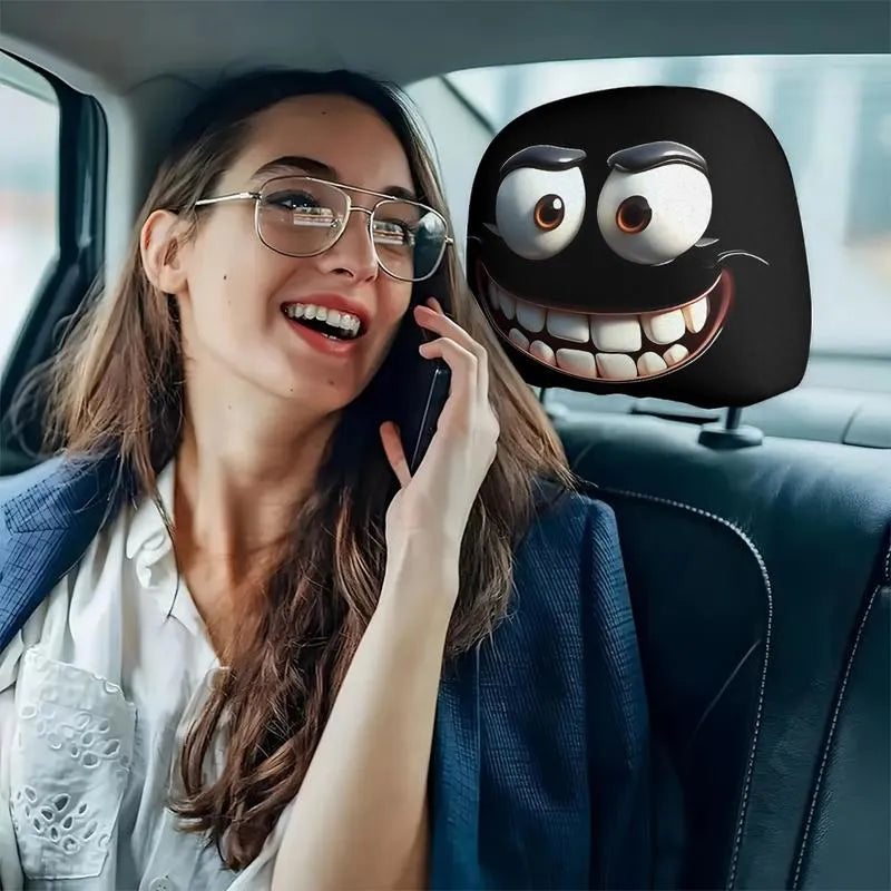 😆 Vicces autós fejtámla huzatok rajzfilm motívummal - 2D, univerzális 2D méret 🚗