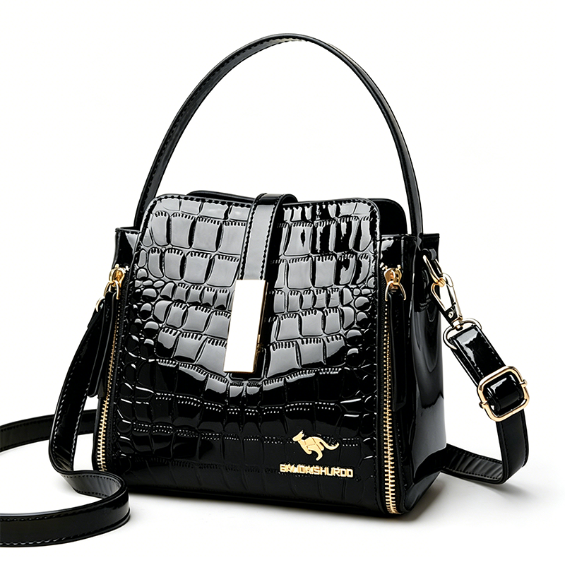 👜✨ Csillogó női kézitáska krokodilmintával - strukturált, arany részletekkel, tágas és elegáns 💼