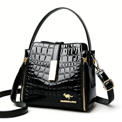 👜✨ Csillogó női kézitáska krokodilmintával - strukturált, arany részletekkel, tágas és elegáns 💼