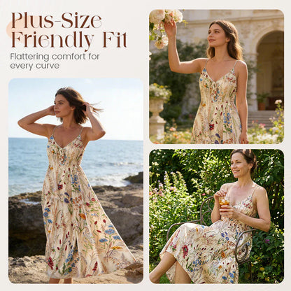 💐Hot Spring Akció 49% KEDVEZMÉNY!!🌿🌸Plus Size Virágmintás Pántos Midi Ruha