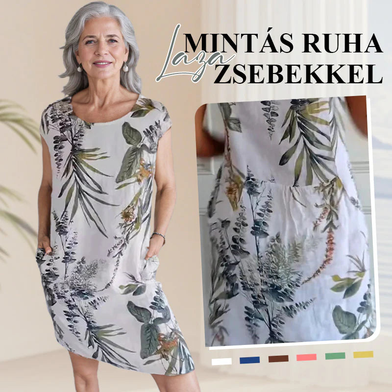 🌼Női pamut & vászon kerek nyakú nyomtatott ruha