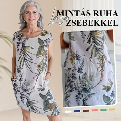 🌼Női pamut & vászon kerek nyakú nyomtatott ruha