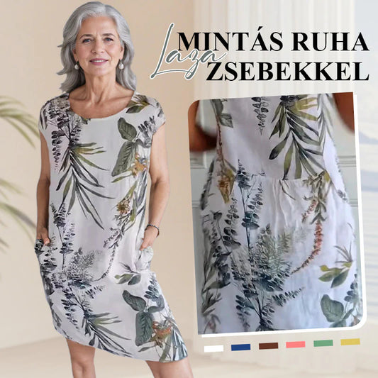 🌼Női pamut & vászon kerek nyakú nyomtatott ruha