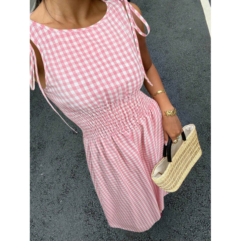 Retro maxi ruha kockás mintával