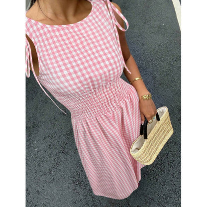 Retro maxi ruha kockás mintával