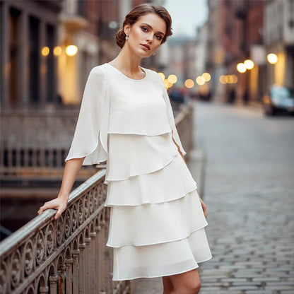 🎁 50% KEDVEZMÉNY! Elegáns, többrétegű fodros ujjú női ruha - egy könnyű fazon minden alkalomra 💃
