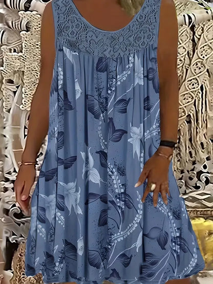 Kerek nyakú, ujjatlan, csipke, fodros, patchwork mintás, elegáns, plus size maxi ruha nőknek