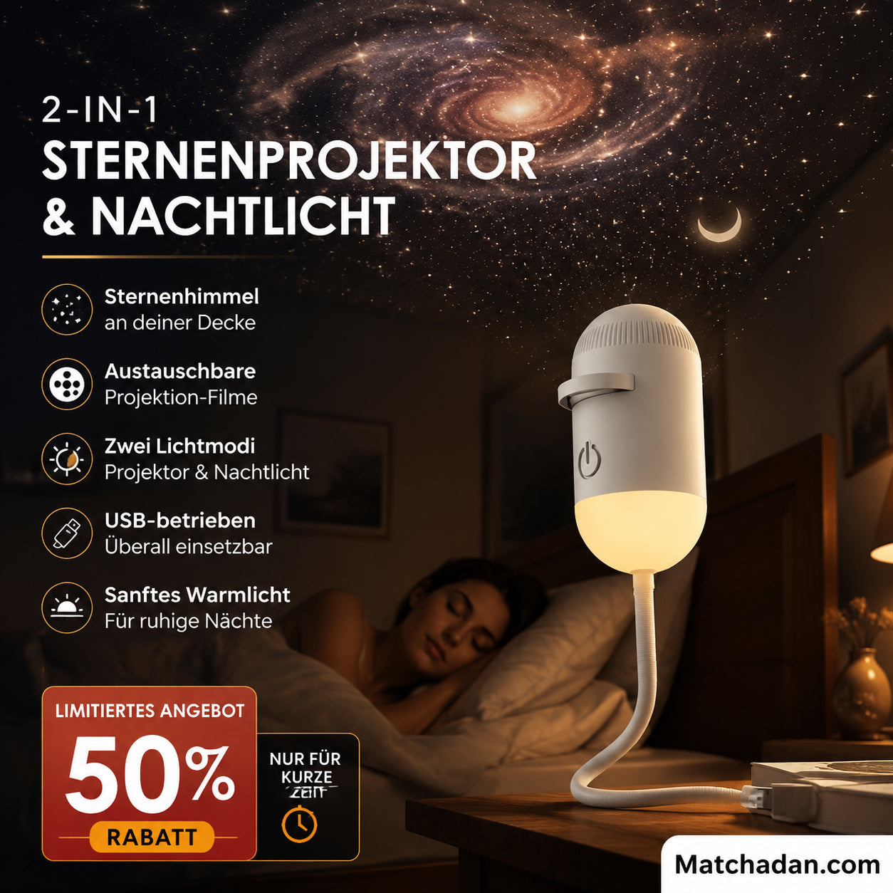 2 az 1-ben csillagos égbolt projektor és éjszakai fény