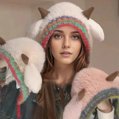 💖 Bolyhos, bárány alakú sapka aranyos fülekkel🎄🦌