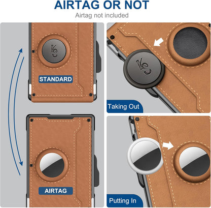 ✨AirTag férfi pénztárca - kihúzható alumínium tokkal, bankjegycsipesszel, finom bőr barázdákkal, bankkártyatartóval, RFID-blokkolással, minimalista, kétrészes pénztárca