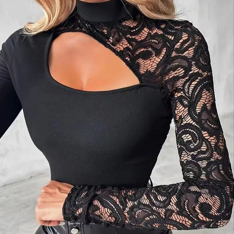 🔈🔈ÚJ ÉRKEZÉS 60% KEDVEZMÉNY🌸Női aszimmetrikus kivágott felső csipkeujjakkal👚
